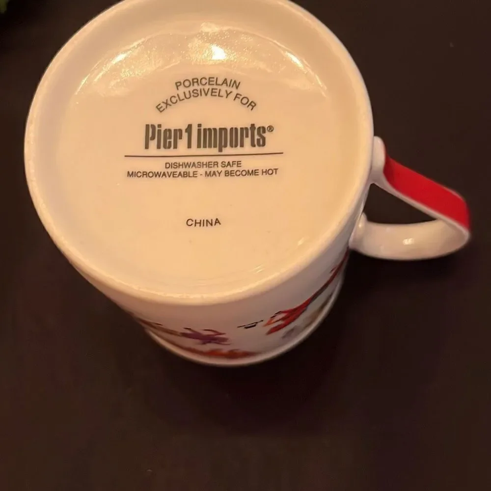 Pier 1 Chinese Zodiac Coffee Tea Mug Cup Porcelain White Red Handle